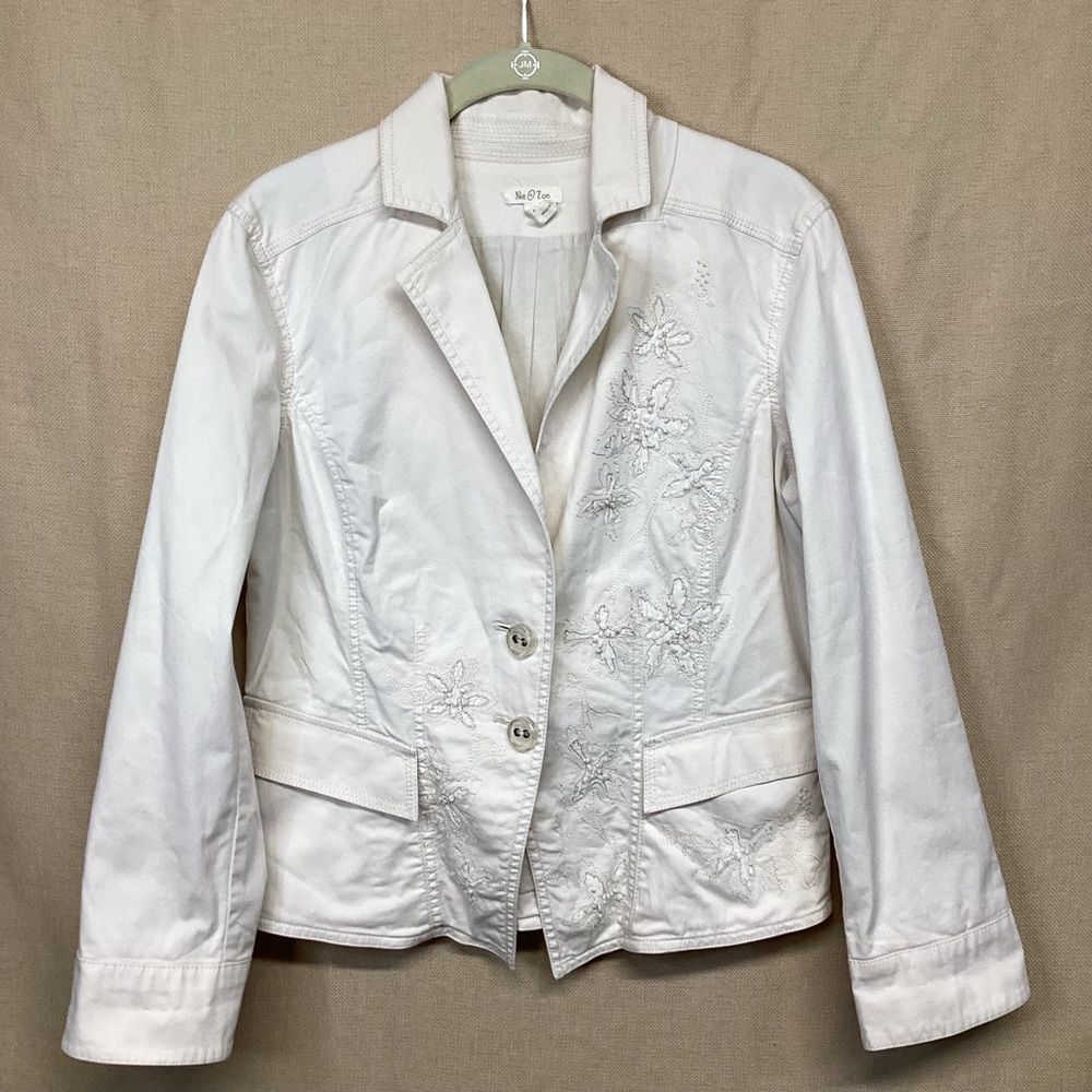 Vintage Nic + Zoe Y2K Embroidered Stitch Embellished Fitted Blazer Jacket Sz M